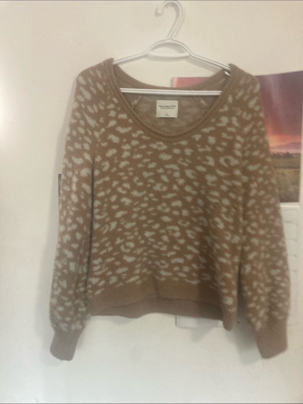Abercrombie & Fitch Camel and Cream Leopard Scoop Neck Sweater